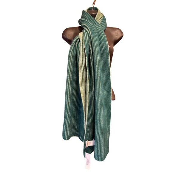 The Drop Womens Bliss Two Toned Ribbed Knit Scarf Green Striped Design One Size - Picture 1 of 12